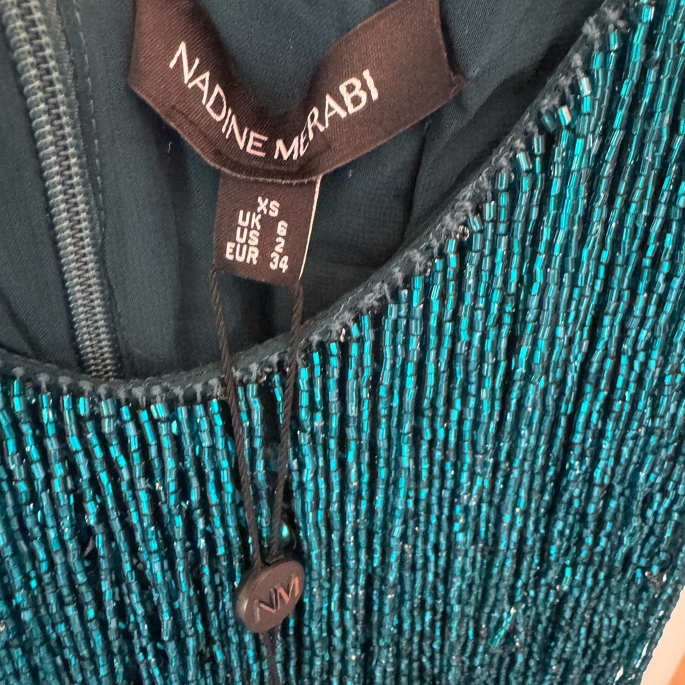 NADINE MERABI Teal Lottie Feathered Dress - Picture 7 of 13